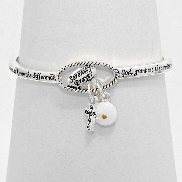 Serenity Prayer Bracelet Cross Charm Stretch Bangle Religious Faith Pray SILVER - PalmTreeSky