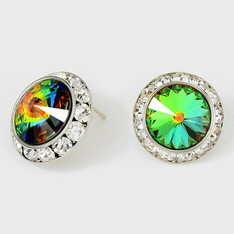 Crystal Stud Earrings Rivoli Austrian 7/8" Round Stud Post SILVER 06VTM Jewelry - PalmTreeSky