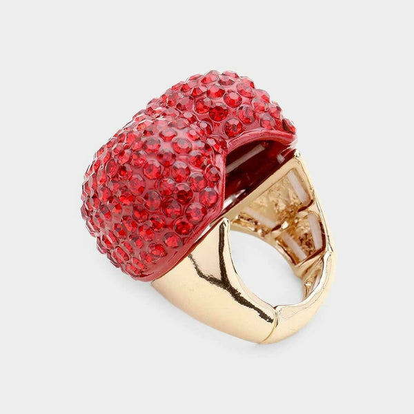 Cocktail Ring Large Heart Rhinestone Stretch 1"x1" Crystal Statement RED GOLD - PalmTreeSky