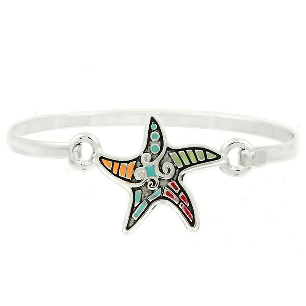 Starfish Bracelet Thin Hook Bangle Beaded Metal Beach Ocean Sea Animal SILVER MU - PalmTreeSky