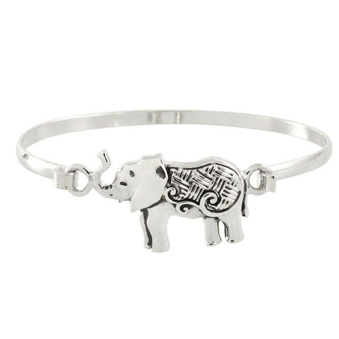 Elephant Bracelet Hinge Bangle Thin Metal Textured SILVER Luck Nature Jewelry - PalmTreeSky