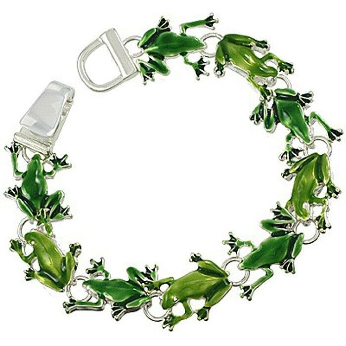 Frog Bracelet Chain Link Magnetic Closure Enamel SILVER Turtle Nature Jewelry - PalmTreeSky