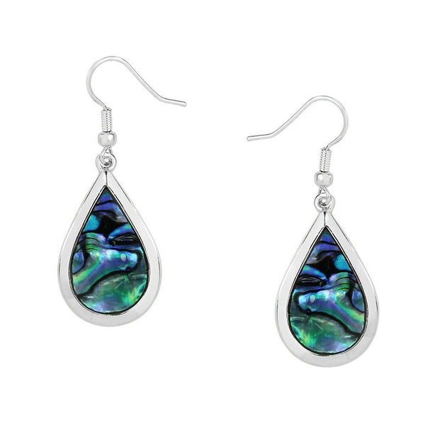 Abalone Shell Earrings Teardrop Metal SILVER Drop Sea Life Beach Jewelry Style33 - PalmTreeSky