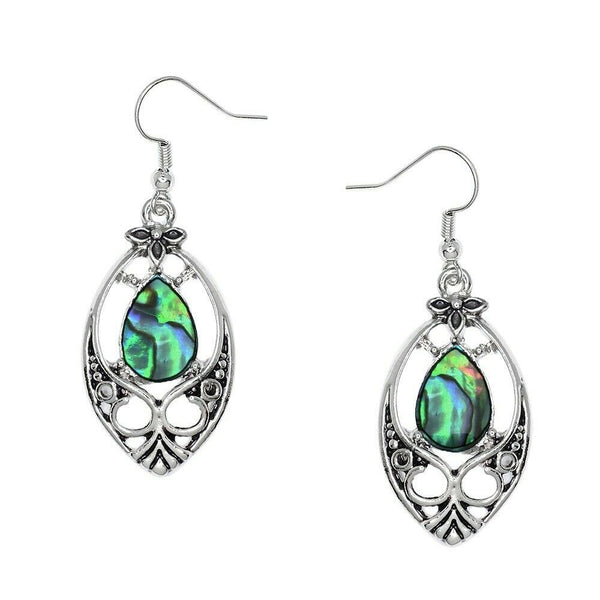 Abalone Shell Earrings Teardrop Metal SILVER Drop Sea Life Beach Jewelry Style12 - PalmTreeSky