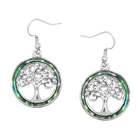 Abalone Shell Earrings Tree of Life Filigree Open SILVER Drop Sea Shell Life - PalmTreeSky