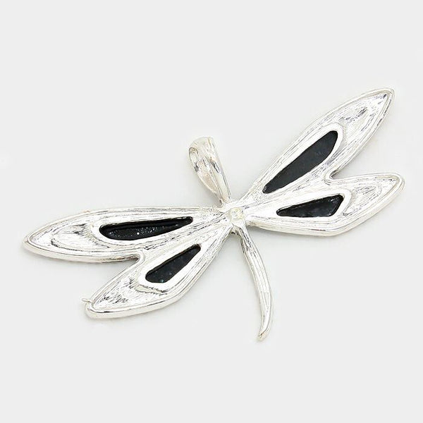 Dragonfly Pendant Earrings Filigree Swirls SILVER ABALONE SHELL Beach Jewelry - PalmTreeSky