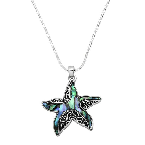 Starfish Necklace Pendant Charm Snake Chain SeaLife ABALONE SHELL SILVER Jewelry - PalmTreeSky