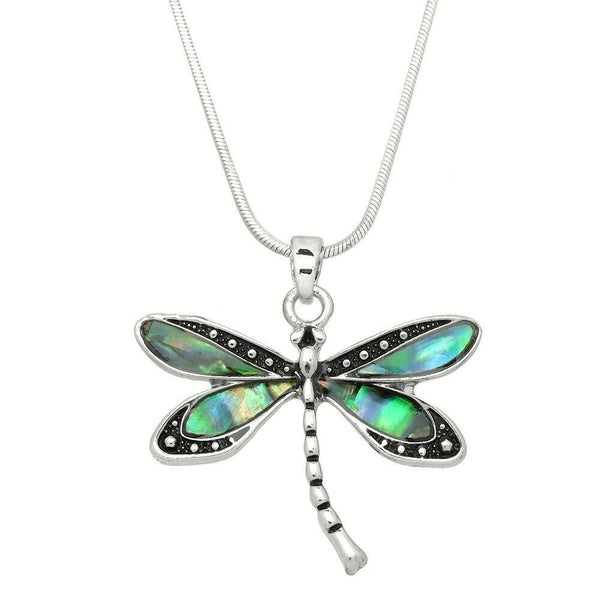 Abalone Shell Necklace Dragonfly Charm Pendant Filigree Metal Beach Sea Life - PalmTreeSky