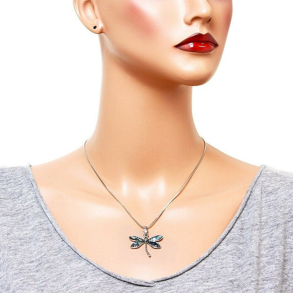 Abalone Shell Necklace Dragonfly Charm Pendant Filigree Metal Beach Sea Life - PalmTreeSky