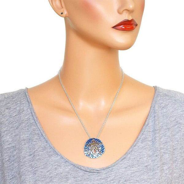 Sand Dollar Necklace Starfish Beach Sea Life Surfer Tropical Pendant SILVER BLUE - PalmTreeSky