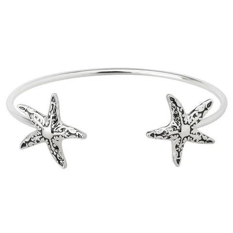 Starfish Bracelet Thin Metal Cuff Bangle Plain Metal Sea Life Jewelry SILVER - PalmTreeSky