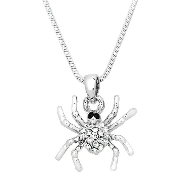 Halloween Jewelry Spider Necklace Small Charm Pave Rhinestone Costume SILVER CLR - PalmTreeSky