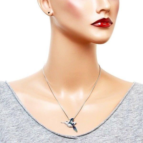 Hummingbird Necklace Charm Rhinestone Fly Bird Seed Watch 32mm SILVER Jewelry - PalmTreeSky