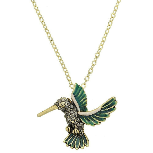 Hummingbird Necklace Charm Pave Rhinestone Fly Bird Animal 25mm GOLD BL Jewelry - PalmTreeSky