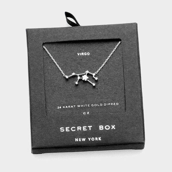 Secret Box Zodiac Necklace Tiny Pendant VIRGO Sign Celestial Wht Gold Dipped - PalmTreeSky