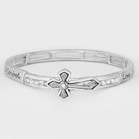 Fruit of the Spirit Prayer Bracelet Stretch BURNISHED SILVER Cross Love Jewelry - PalmTreeSky