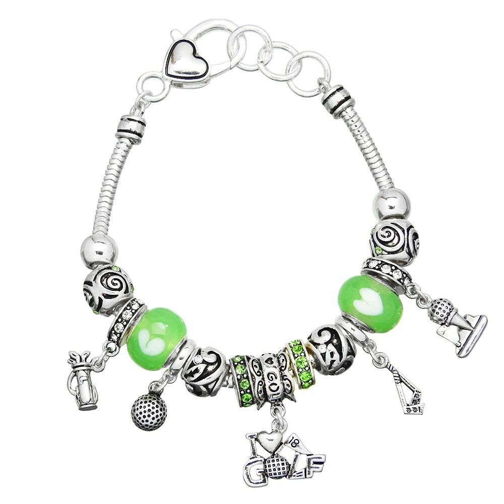 Golf Bracelet Sports Theme Sliding Beads Ball Bag Caddy Clubs Charms Love Play - PalmTreeSky