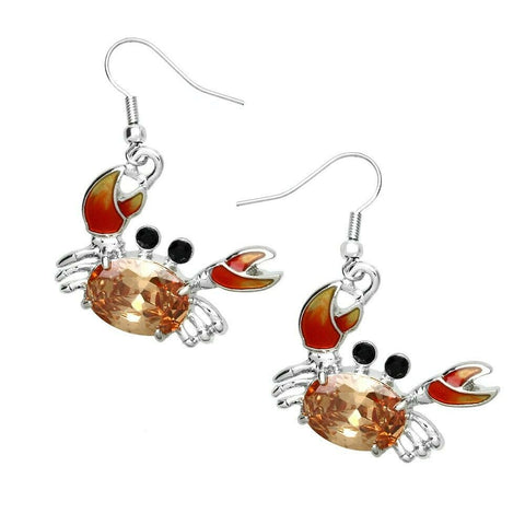 Crab Earrings Crystal Enamel Drop Dangle Hook Sea Life Shell Jewelry SILVER - PalmTreeSky