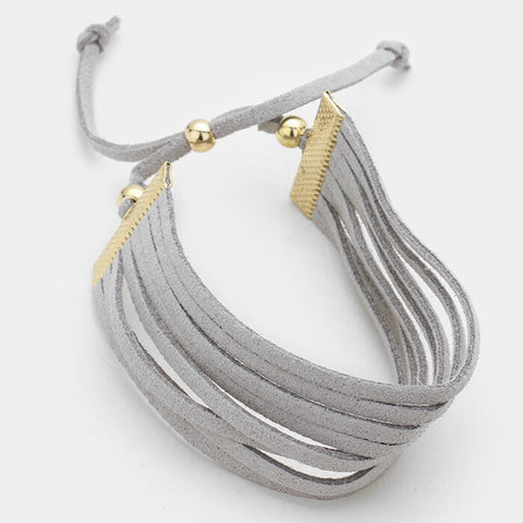 Suede Bracelet Multi Layer Cinch Toggle GOLD GRAY Adjustable Classic 1"Wide - PalmTreeSky