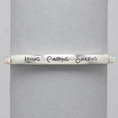 Love Bracelet Loving Caring Sharing Inspirational Rhinestones Matte Silver Gift - PalmTreeSky