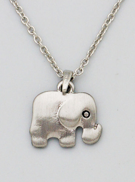 Elephant Necklace Tiny Small Pendant Thin Chain MATTE SILVER Layered Necklaces - PalmTreeSky