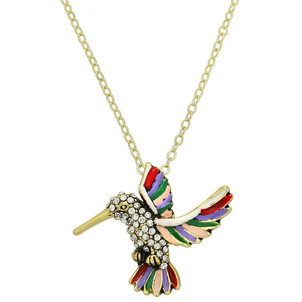 Hummingbird Necklace Charm Pave Rhinestone Fly Bird Animal 25mm GOLD MT2 Jewelry - PalmTreeSky