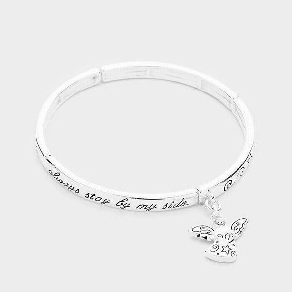 Guardian Angel Charm Stretch Bracelet SLVR Believe Protect My Side Quote Jewelry - PalmTreeSky