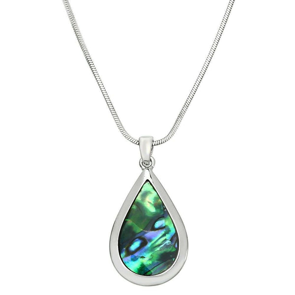 Abalone Shell Necklace Teardrop Metal SILVER Sea Life Beach Jewelry Style432 - PalmTreeSky