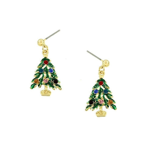 Christmas Earrings Tree Stud Post Drop Holiday Party Gifts GOLD MULTI Jewelry - PalmTreeSky