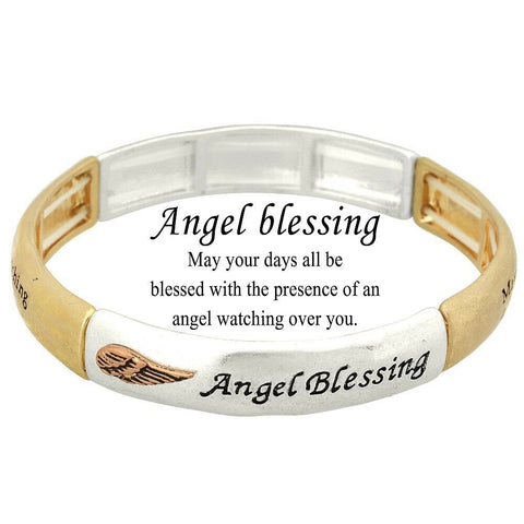 Angel Blessing Bracelet Wing Presence Watching Over You Stretch Believe TWO TONE - PalmTreeSky