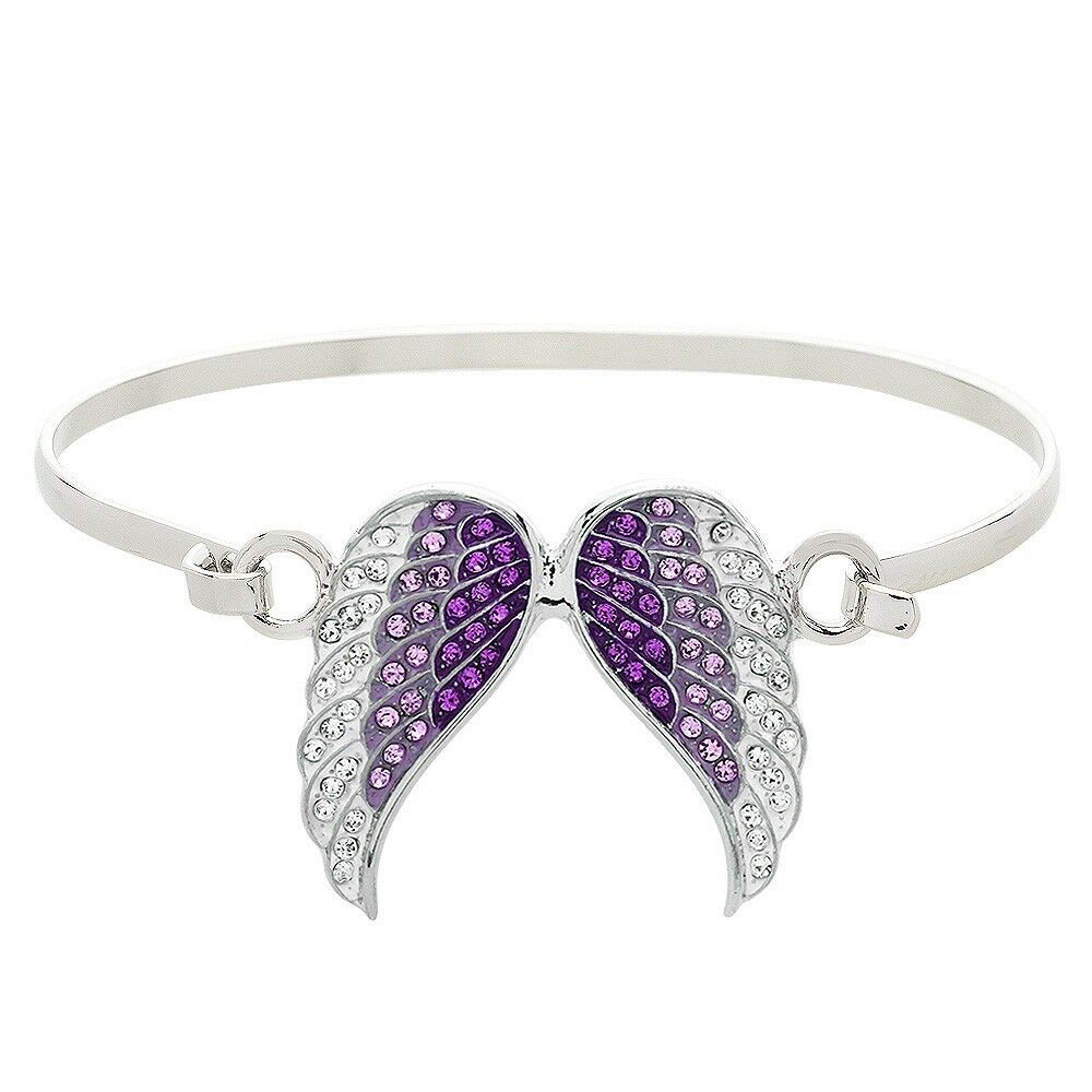 Angel Wings Bracelet Hook Bangle Thin Band Pave Rhinestone Faith SILVER PURPLE - PalmTreeSky