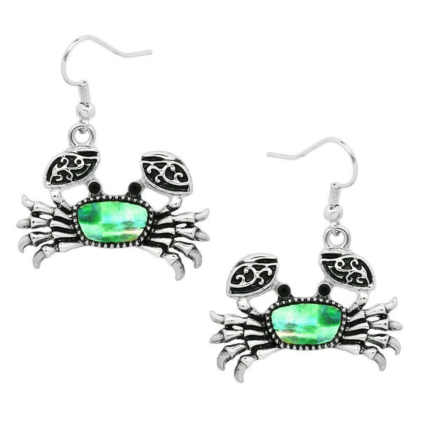 Crab Earrings Drop Dangle Sea Life Nautical SILVER ABALONE SHELL Swirl Jewelry - PalmTreeSky