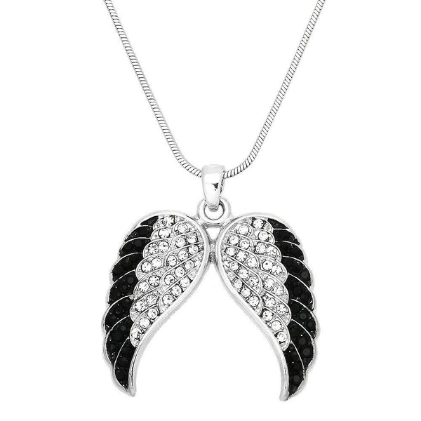 Angel Wing Necklace Pave Rhinestone SILVER BLACK Pendant Faith Hope Jewelry - PalmTreeSky