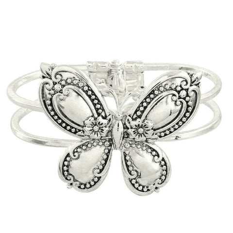 Butterfly Bracelet Hinge Bangle Double Bar Flower Spoon Metal SILVER Jewelry - PalmTreeSky