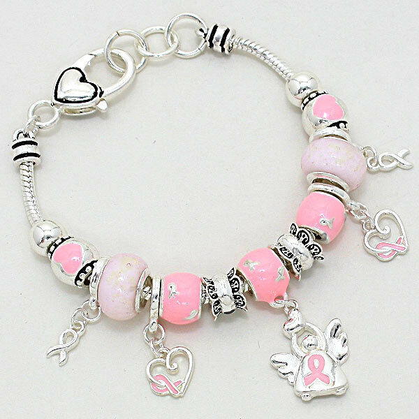 Breast Cancer Awarness Angel Heart Charm Bracelet SILVER  Inspirational Message - PalmTreeSky