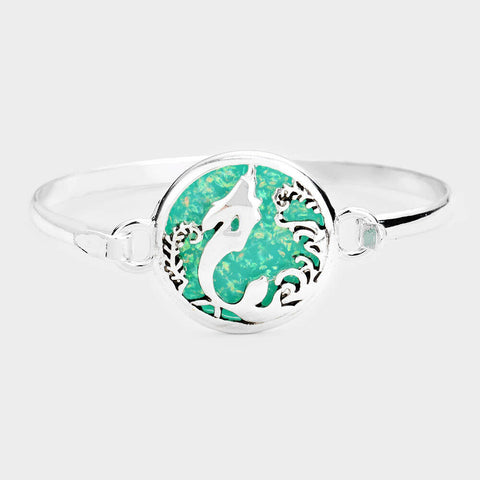 Sea Glass Bracelet Hook Bangle Sand Dollar Sea Mermaid Ocean Jewelry SILVER TURQ - PalmTreeSky