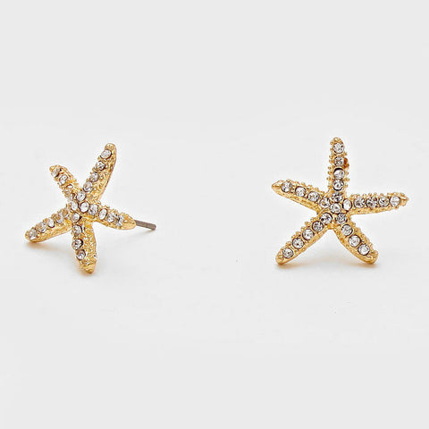 Starfish Earrings Small Studs Pave Rhinestone 3/4" Post Beach Surf Jewelry GOLD - PalmTreeSky