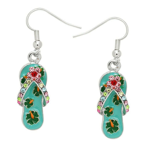 Flip Flop Earrings Painted Hibiscus Flower Stud Beach Sea Life Sandal AQUA - PalmTreeSky