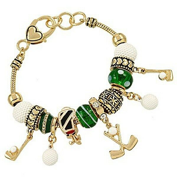 Golf Bracelet Sliding Bead Charm Clubs Caddy Bag Ball GOLD Team Sport Jewelry - PalmTreeSky