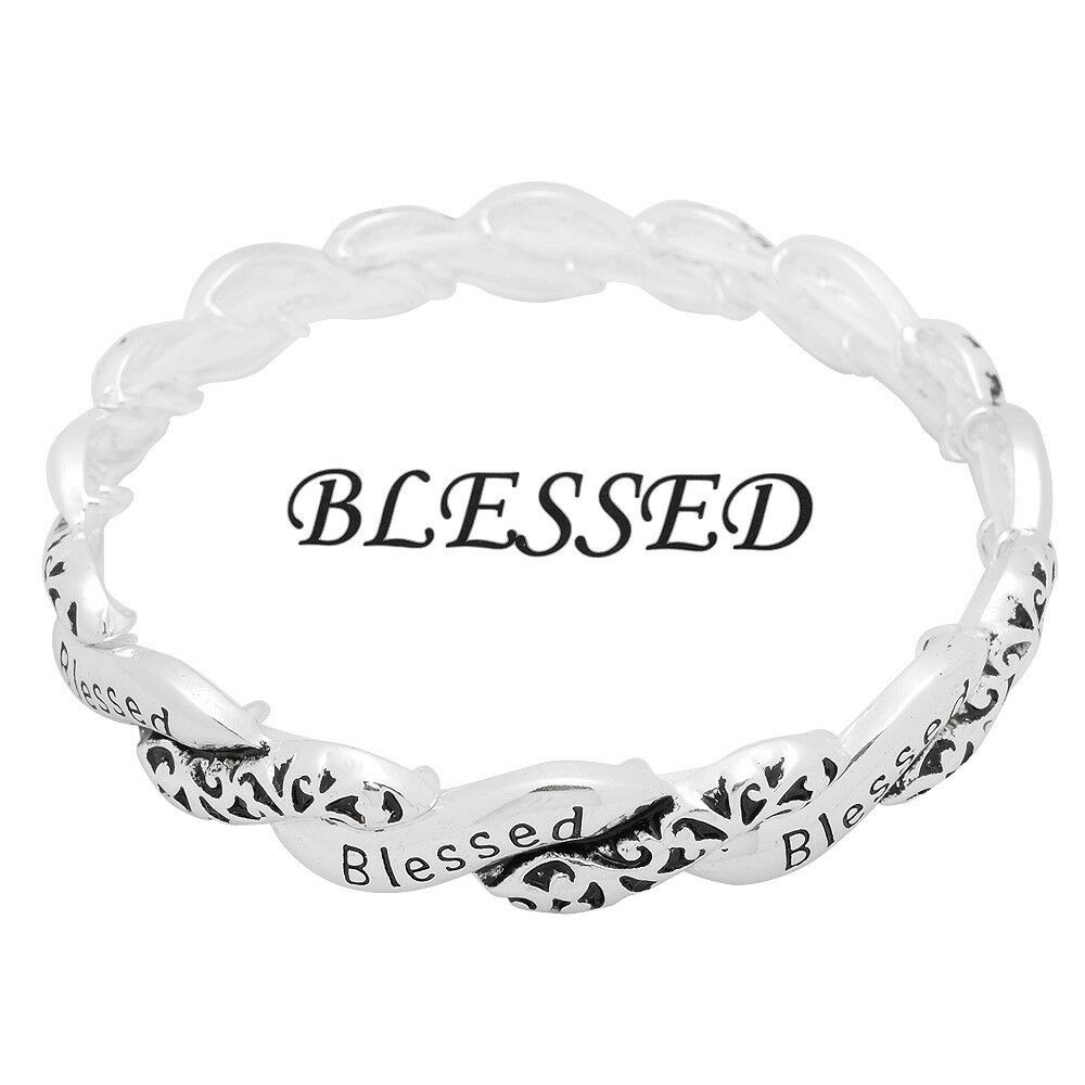 Blessed Bracelet Filigree Textured Metal Twisted Stretch Faith Believe SILVER - PalmTreeSky