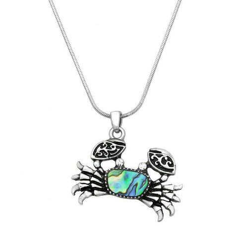 Crab Necklace Small Pendant Abalone Shell Textured Metal Sea Life SILVER Style2 - PalmTreeSky