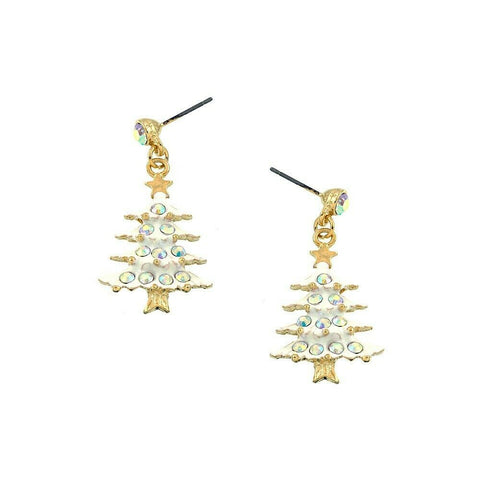 Christmas Tree Earrings Stud Post Drop Holiday Party Gifts GOLD WHITE Jewelry - PalmTreeSky