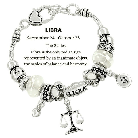 Horoscope Birthstone Bracelet Birthday Gift Libra SILVER September October Sign - PalmTreeSky