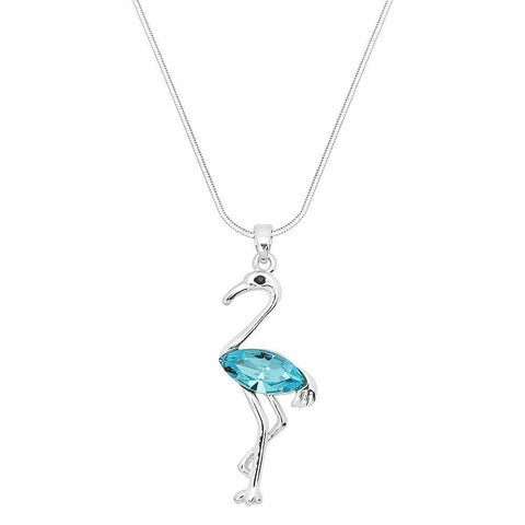 Flamingo Necklace Crystal Bird Tropical Snake Chain Beach Florida SILVER AQUA - PalmTreeSky