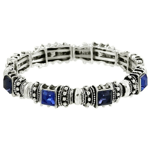 Crystal Bracelet Textured Metal Pave Stone Stretch SILVER D BLU MONTANA Evening - PalmTreeSky