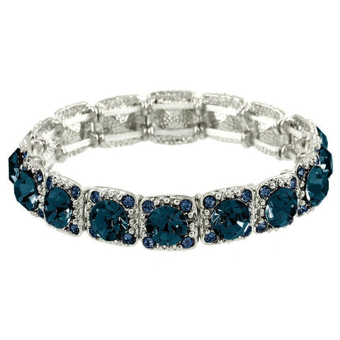 Crystal Bracelet Pave Rhinestones Square Cut Stretch SILVER MONTANA BLU Evening - PalmTreeSky