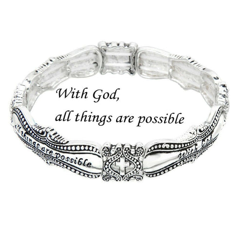 Spoon Jewelry Bracelet Stretch Bangle Message Bangle Prayer SILVER With God All - PalmTreeSky