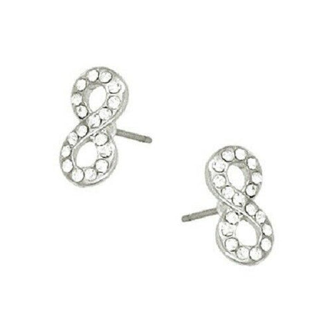 Infinity Earrings Tiny Studs Post 1/4" Pave Rhinestone Love Always Forever SLVR - PalmTreeSky