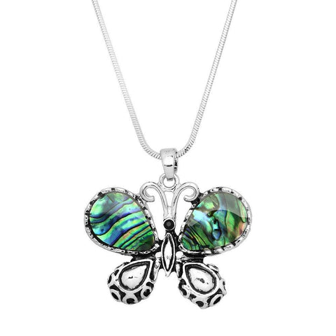 Butterfly Necklace Abalone Shell 32mmPendant Sea Life Shell Beach Jewelry SILVER - PalmTreeSky