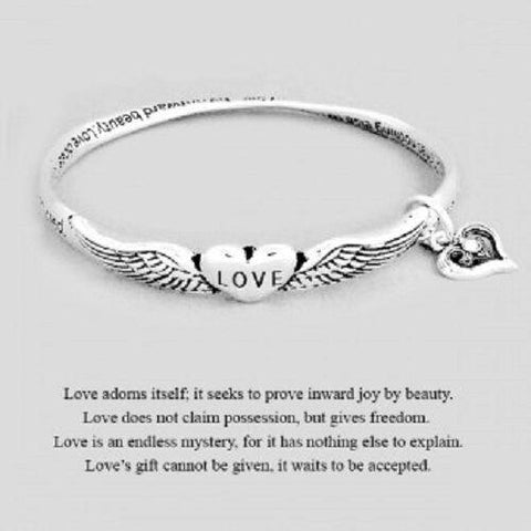 Love Adorns Itself Bracelet SILVER Heart Inspirational Message Quote Jewelry - PalmTreeSky